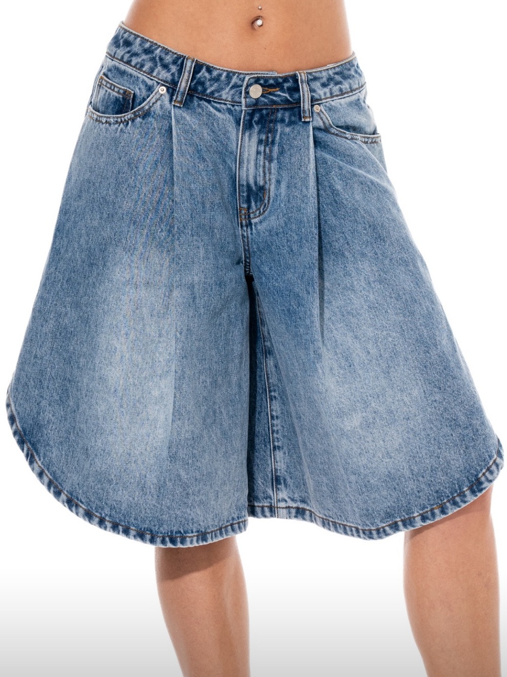 Acid Wash Wide Leg Denim Culotte Shorts